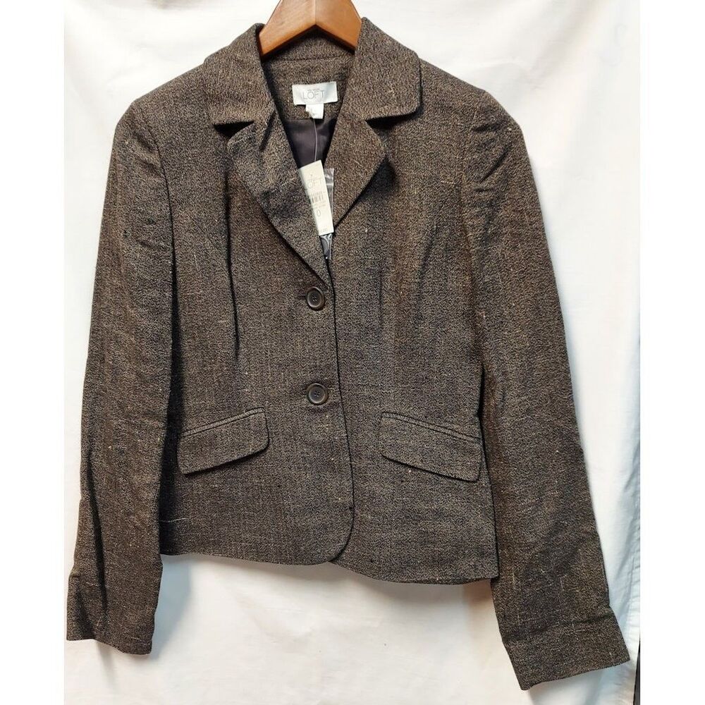 Ann Taylor Loft Brown Tweed Blazer Jacket Size 0 New with tags